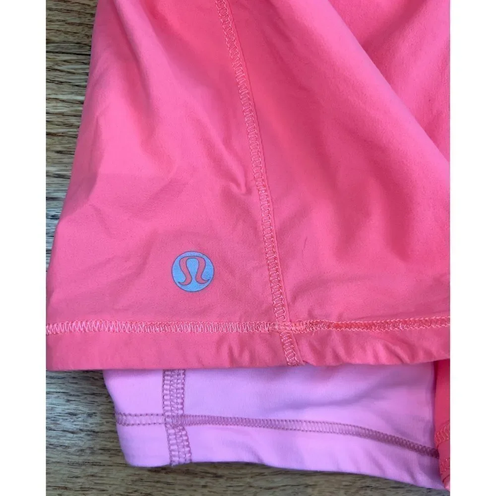 Lululemon Run Pace Skirt Pop Orange Pink Bleached Coral Ocean Stripe Sz 8